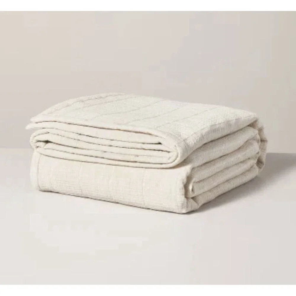Full/Queen Textured Grid Quilt Beige - Hearth & Hand with Magnolia NEW